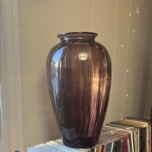 Vintage Anchor Hocking Amethyst Glass Vase - over 12” tall